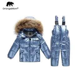 -30 Orangemom Rosja kurtka zimowa dla dziewcząt chłopców płaszcze wierzchniej, ciepła kaczka w dół dzieci chłopiec ubrania błyszcząca parka narciarska snowuit lj201017