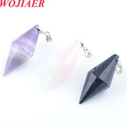 Wojiaer exclusivo simetria de colar de pingente de cura natural Cristal de cristal multi -facetado Pirâmide Reiki Chakra Amulet Jóias BO916