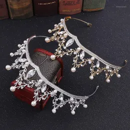 Haarspangen, Haarspangen, FORSEVEN Barock-Stil, handgefertigt, glänzende Strass-Imitationsperlen, Tiara und Krone, Damen-Kopfschmuck, Hochzeitsaccessoires