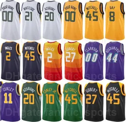 Напечатанный 75-летие Баскетбол Mike Conley Jersey 10 Rudy Gobert 27 Boan Bogdanovic 44 Clarkson 00 Danuel House JR.25 Донован Митчелл 45 для любителей спорта