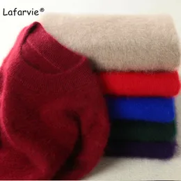 Lafarvie Autunno Inverno O-Collo Lavorato a Maglia Visone Maglione di Cachemire Donna Top Manica Lunga Pullover Caldo Femminile di Colore Solido di Base Sweter 210203