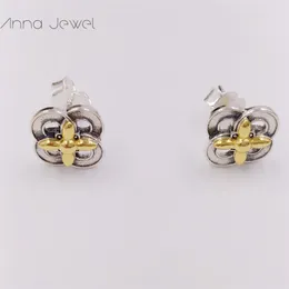 Autentico fiore Pandora in argento sterling 925 con orecchini a bottone in oro 14k Orecchini a bottone per donna di lusso Regalo di compleanno per San Valentino 299349C00