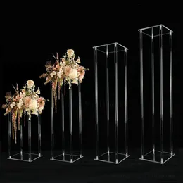 Party Decoration 4PCS Acrylic Floor Vase Clear Flower Table Centerpiece Marriage Modern Vintage Floral Stand Columns Wedding Decorati