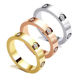 Mężczyźni Kobiety Love Band Pierścionki Titanium Steel CZ Diament Luksusowa Biżuteria Dla Miłośników Para Pierścionek Pierścionek Prezent Zaręczyny Ślubny Rozmiar 5-11