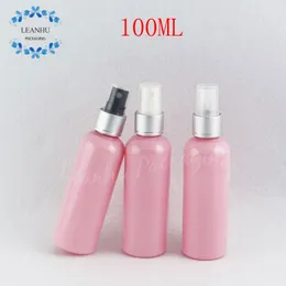 زجاجة 100ML الوردي البلاستيك مع الفضة رذاذ مضخة، 100CC إفراغ حاوية مستحضرات التجميل الحبر المياه / التعبئة والتغليف (50 PC / لوط)