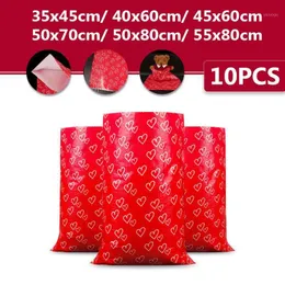 Storage Bags 10Pcs Red Heart Patern PP Woven Bag Camping Package Moving Home Quilt Clothes Large Size Gift Wrap