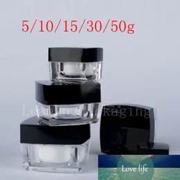 5g 10g 15g leere quadratische Acryl-Cremeglas-Verpackungsflasche mit schwarzem Deckel, transparenter kleiner Behälter, Probe-Kosmetik-Cremetopf