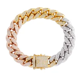 Hip Hop Male Jewelry Bracelet Copper Iced Out Gold Color Plated CZ Stone 12mm Chain Bracelets With 7inch 8inch Two sizes