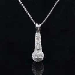 Hip Hop Iced Out Microphone Pendant Necklace 2 Colors Rhinestone Necklace for Men/ Women Fashion Jewelry