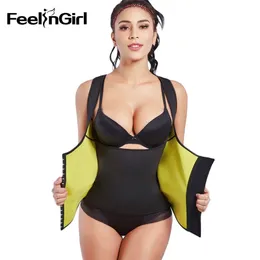 Featchirl Women 's Sweat Body Shaper Tummy Fat Burner 슬리밍 조끼 체중 감량 Shapewear Neoprene 허리 트레이너 3 후크 LJ201209