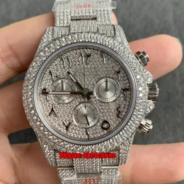 JVS Relógios 40mm Gelado Full Diamond ETA7750 Automatic Chronograph Mens Watch Pavé Diamantes Árabe Discagem 904L Pulseira de Aço Pulseira Oyster Gents WristWatches