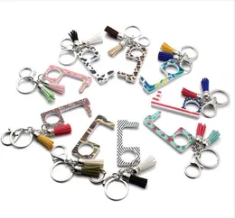 Portable Protection Keychain Party Favor Safety Door Opener Leopard American Flag Print Keyring Outdoor No-Touch Button Tool