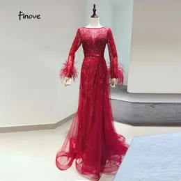 New Evening Dress Long Noble Red Mermaid Dress O Neck Beaded Feathers With Cloak Party Gowns 2020 vestidos de fiesta LJ201118