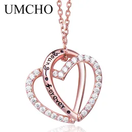 UMCHO 925 Sterling Silber Anhänger Damen Halskette Rose Gold Charme Herz Anhänger Für Frauen Geschenke Hohe Schmuck Q0531