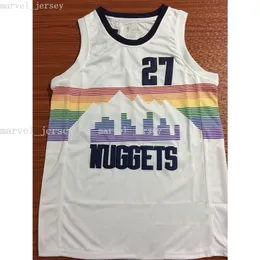 Camisas de basquete masculinas juvenis masculinas costuradas personalizadas nº 27 Jamal Murray Rainbow White XS-6XL NCAA