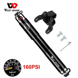 WEST BIKING Pompa gonfiata per bici ad alta pressione 160PSI Pneumatico per bicicletta Presta Schrader in alluminio con tubo flessibile 220225