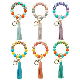 2022 Novo Silicone Keychain Chaves Tassel Beads Madeira Bracelete Keyring Para As Mulheres Multicolor Bead Chaveiros