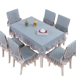 Mesa de jantar de renda sólida tampa retangular toalha de mesa moderna Cadeira de assento de cadeira para decoração de casa elegante mesa de pano conjunto W1