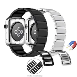 Klockarmband i rostfritt stål för Apple Watch Band 7 6 5 4 3 SE 44mm 40mm 45mm 41mm 42 38 Magnetic Loop Watchband för iWatch