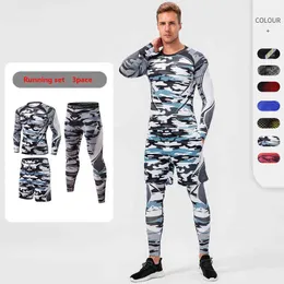 3 sztuk Dres Mężczyźni Siłownia Fitness Kompresja Bielizna Rajstopy Odzież Jogging Szybkoschnąca Runnning Set Rashguard Sportswear Man Y1221