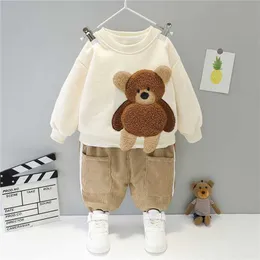 Winter Kleinkind Säugling geboren Kleidung Baby Mädchen Jungen Kleidung Sets Cartoon Bär Kinder Herbst Outfit Kinder Plüsch Tops Hosen 211224