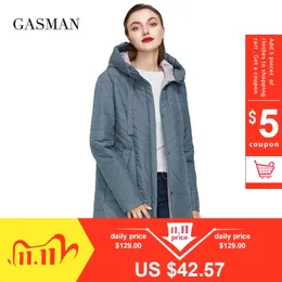 GASMAN Autumn fashion slim thin down jacket Women pocket coat hoodies solid space cotton Female long jacket coat spring new 201103