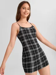 Tonårsflickor plaid formmonterad klänning hon