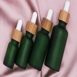 10 ml 15ml 20 ml 30 ml Buzlu Clear Cam Damlalık Şişe Bambu Kapak Kapaklı Uçucu Yağ Camları Şişeler Buzlu Yeşil