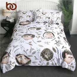 BeddingOutlet Hedgehog Colcha Cobertura Dos Desenhos Animados Crianças Conjunto de Cama Folha Floral Colcha Brown Edredom Unicorn Animal Bedlinen 3 Pcs 201021