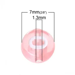 DoreenBeads akrylavståndspärlor platt rund rosa blandat alfabet/bokstavsmönster cirka 7 mm (2/8 ") dia, hål: ca 1,3 mm, 500 st Y200730