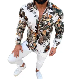 2021 Wiosna Digital Wydrukowana Koszula Męskie Mody Czeski Koszule Homme Designer V Neck Topy Casual Męskie Koszulki Kapelowe