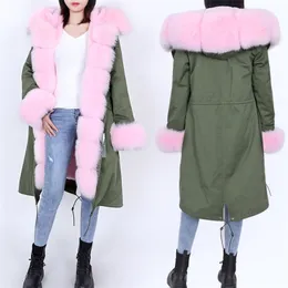 maomaokong winter women long coat Fashion real fur coat woman parks hooded natural fox fur collar winter warm jackets 201217