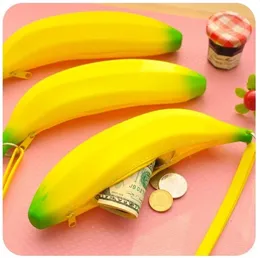 Silicone Banana pequena bolsa Banana caixa de lápis moeda saco Carteira chave saco bolsa Keychain Cosmetic Jóias Presentes Waterproof