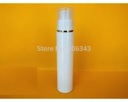 50 ml weiße Airless-Vakuumpumplotionflasche mit goldener Linie/transparentem Deckel für Kosmetikbehälter