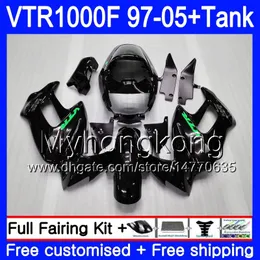 Body + Tank for Honda Superhawk VTR1000F 97 98 02 03 04 05 05 05 56HM.131 VTR1000 أسود أخضر F VTR 1000 F 1000F 1997 2002 2003 2004 2005 2005 Fairing
