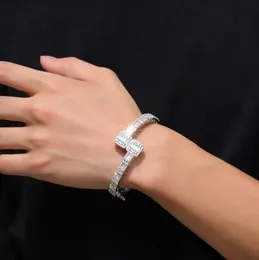14K guld Herr Cubic Zirconia Diamant Baguette Fyrkantig armband Armband Öppningsstorlek Hiphop-smycken
