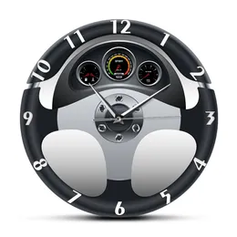 Sportbil Ratt och instrumentbräda Tryckt väggklocka Bilkonstverk Heminredning Automotive Drive Auto Style Wall Watch LJ201208