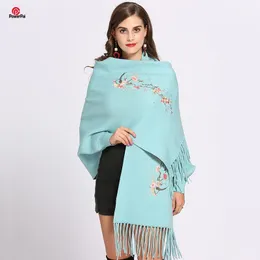 Bufandas Bordado de diamantes de imitación Cachemira suave Chal Bufanda Manga murciélago Borlas Moda larga Mujeres Capa Cardigan Otoño Invierno Doble Wraps1