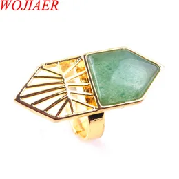 WOJIAER Single Natural Aventurine Gemstone Finger Ring Jewelry Women Geometric Nature Stones Party Rings Birthday Gift for Girls X3004