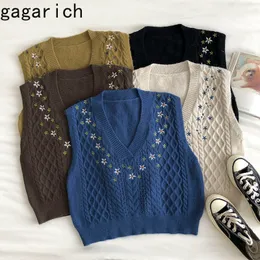 Gagarich Pullover Weste WomenNew Herbst Winter Koreanischen Stil Retro Mädchen Ins Blumenstickerei Lose Chool V-ausschnitt Gestrickte Westen 201031