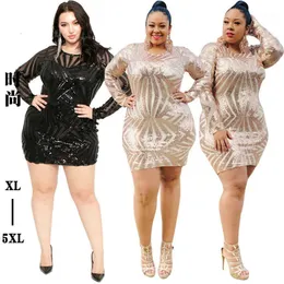 Abito glitterato Plus Size 4xl 5xl Abito trasparente con paillettes Manica a rete stretto Sukienka Cekiny Abito champagne Vestido Lentejuelas1