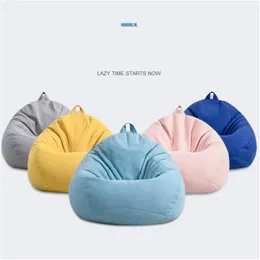 Lazy BeanBag Sofas Cover Chair Cover without Filler Linen Cloth Lounger Seat Bean Bag Living Room Furniture Asiento Couch Tatami 201222