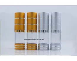 10ml Złoto / Silver Aluminium Airless Butelka Clear Body Srebrny / Gold Top Dno Do Serum / Lotion / Emulsion / Foundation Packing