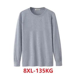 Camisa masculina manga comprida inverno queda tamanho grande tamanho grande 5xl 6xl casual t-shirt algodão 7xl 8xl casa t-shirt verde azul preto g1222