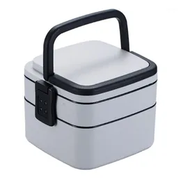 Bottiglie di stoccaggio Barattoli Lunch Box Scuola PP Bento Case Lavabile in lavastoviglie Doppi strati con cucchiaio Per bambini Adulti Contenitore a tenuta stagna P da esterno