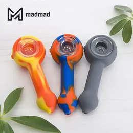 Silicone Smoking Hand Pipe 110mm Length Colorful Portable for Dry Herb Use with Glass Dish Tabacco