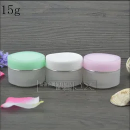 Free Shipping 15g/ml Frosted Matte Plastic PET Empty Bottle Jar with Pink Green Whit Screw Lid EmptyCosmetic Containers