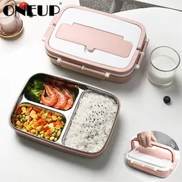 ONEUP Portable Lunch Box 304 Stainless Steel Bento Box With Tableware Student Sealed Leak-proof Large-capacity Food Container 201208