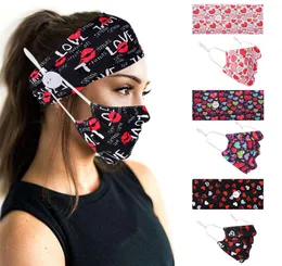 Mulheres Headband e Face Mask Valentines Day presentes de cabelo acessórios cabeça faixa com máscaras botão para ioga esportiva