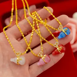 Cat's Eye Stone Gourd 18k Yellow Gold Filled Secure Style Lucky Pendant Chain For Women Lady Pretty Exquisite Gift